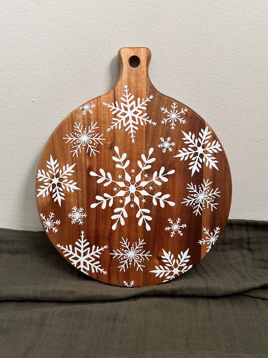 Snowflake Round Wooden Board (Hand Painted Decorative Board)